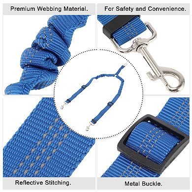 Double Dog Seat Belt, Nylon Pet Car Headrest Restraint Safety Seatbelt, No Tangle Dog Leash Blue