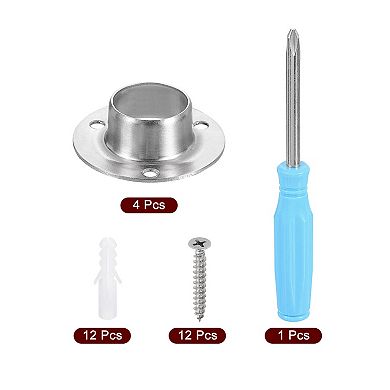 Stainless Steel Closet Rod Holder Set O-Shaped Flange Socket Bracket