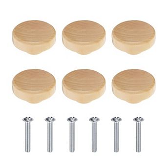 6 pc Wood Knobs 1.5"(38mm) Wooden Drawer Pulls with Screws Wood Color