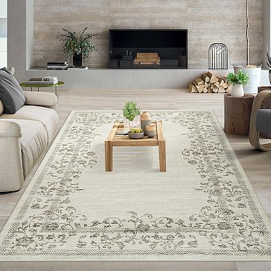 Garvee Modern Solid Color Floral Area Rug Machine Washable Stain Resistant for Bedroom Kitchen