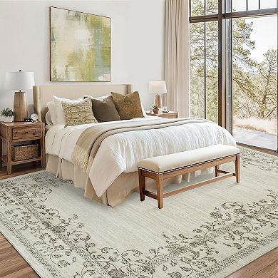 Garvee Modern Solid Color Floral Area Rug Machine Washable Stain Resistant for Bedroom Kitchen