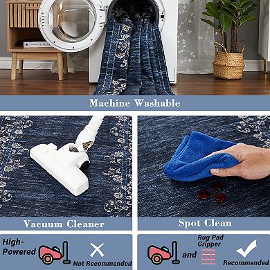 Garvee Modern Solid Color Floral Area Rug Machine Washable Stain Resistant for Bedroom Kitchen