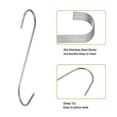 8pcs 6" Hooks Butcher Hook S-Shaped Meat Processing Hooks for Hanging Smoking Grilling Beef Rib BBQ