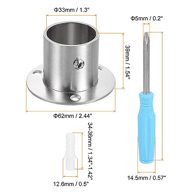 Stainless Steel Closet Rod Holder Set High-Leg Flange Socket Bracket
