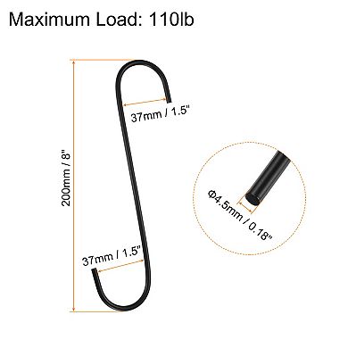 6pcs Long S Hooks S-shaped Hanging Hooks High Manganese S Hanger Storage Tool for Kitchen Garden