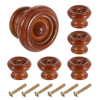 6 pc Wooden Knobs, 37mm/1.5" Round Cabinet Knobs Single Hole Pull Handles