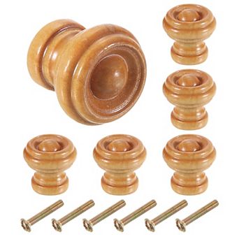 6 pc Wooden Knobs, 37mm/1.5" Round Cabinet Knobs Single Hole Pull Handles