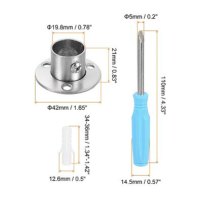 Stainless Steel Closet Rod Holder Set Low-leg Flange Socket Bracket