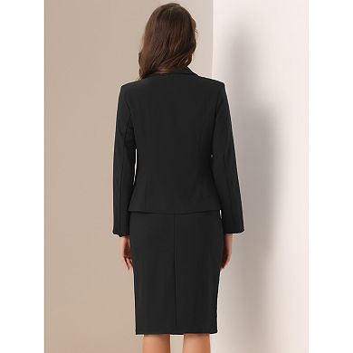 2 Piece Suit Skirt Business Set for Women's Long Sleeve Work Outfits Blazer Jacket Pencil Skirts Set