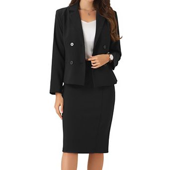 2 pc Suit Skirt Business Set for Women's Long Sleeve Work Outfits Blazer Jacket Pencil Skirts Set