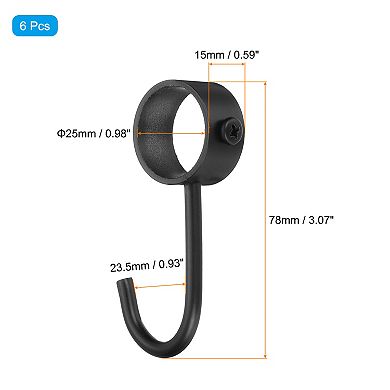 6Pcs Pipe Rod Hooks, 0.98" Inner Dia Rod Closet Rod Hooks Coat Hook for Wardrobe Hanging Pots