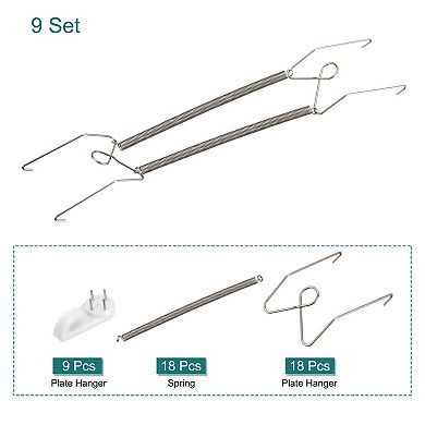 9 Pieces Plate Hanger, Stainless Steel Invisible Wall Plate Hangers with 9Pcs Wall Hooks