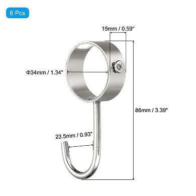 6Pcs Pipe Rod Hooks, 1.34" Inner Dia Rod Closet Rod Hooks Coat Hook for Wardrobe Hanging Pots