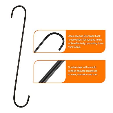 8pcs Long S Hooks 12" Extra Long Metal S-shaped Hanging Hooks High Manganese S Hanger Storage Tool