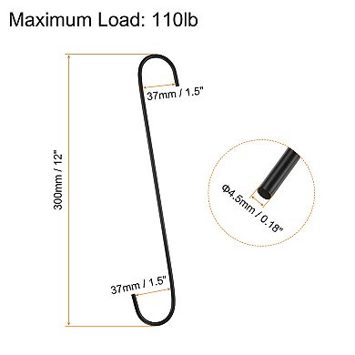 8pcs Long S Hooks 12" Extra Long Metal S-shaped Hanging Hooks High Manganese S Hanger Storage Tool
