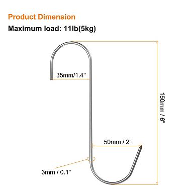 24pcs 6" Hooks Butcher Hook S-Shaped Meat Processing Hooks for Hanging Smoking Grilling Beef Rib BBQ