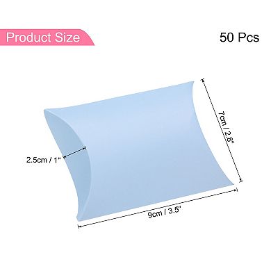 50Pcs Pillow Boxes 3.5 x 2.8 x 1 Inch Gift Boxes with Ribbons, Presents Paper Candy Favor Boxes