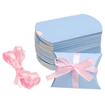 50 pc Pillow Boxes 3.5 x 2.8 x 1 Inch Gift Boxes with Ribbons, Presents Paper Candy Favor Boxes