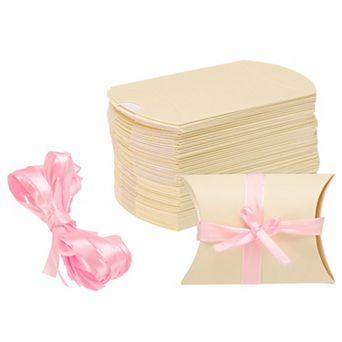 50 pc Pillow Boxes 3.5 x 2.8 x 1 Inch Gift Boxes with Ribbons, Presents Paper Candy Favor Boxes
