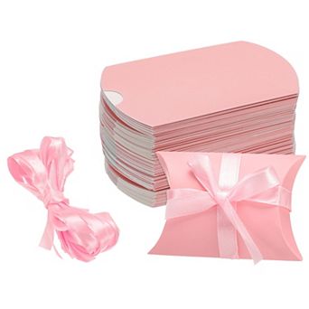 50 pc Pillow Boxes 3.5 x 2.8 x 1 Inch Gift Boxes with Ribbons, Presents Paper Candy Favor Boxes