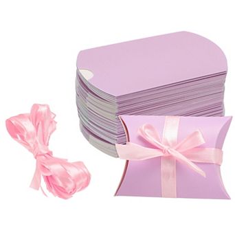 50 pc Pillow Boxes 3.5 x 2.8 x 1 Inch Gift Boxes with Ribbons, Presents Paper Candy Favor Boxes