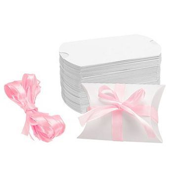 50 pc Pillow Boxes 3.5 x 2.8 x 1 Inch Gift Boxes with Ribbons, Presents Paper Candy Favor Boxes