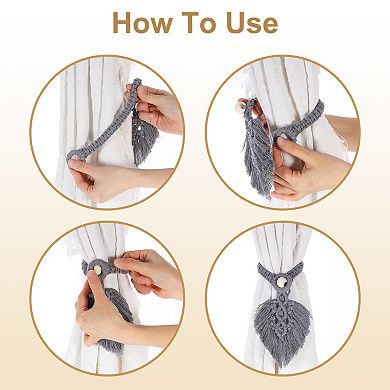 4 Pack Tassel Curtain Tiebacks, Bohemian Leaf Curtain Holdbacks