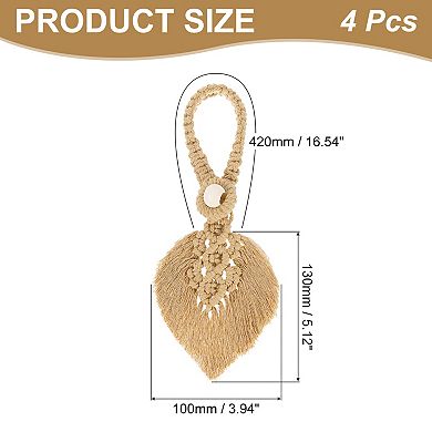 4 Pack Tassel Curtain Tiebacks, Bohemian Leaf Curtain Holdbacks