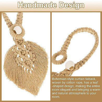 4 Pack Tassel Curtain Tiebacks, Bohemian Leaf Curtain Holdbacks