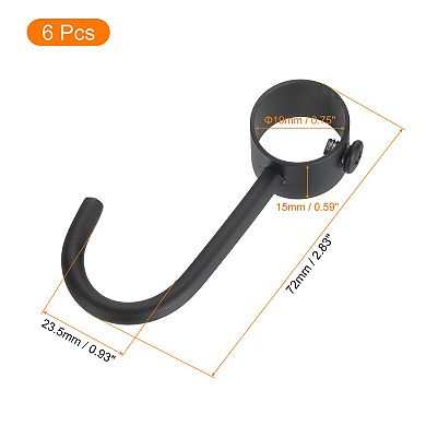 6Pcs Pipe Rod Hooks, 19mm/0.75" Inner Dia Rod Closet Rod Hooks Coat Hook for Hanging Pots, Black