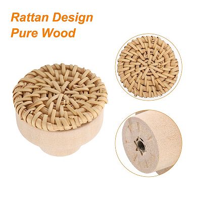 3pcs Rattan Knobs Round Wooden Dresser Knobs with Screws