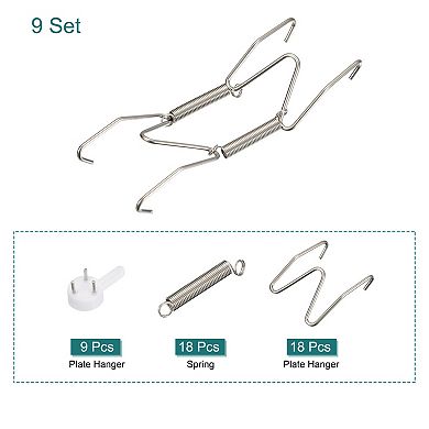 9Pcs Plate Hanger, 4/5 Inch Stainless Steel Invisible Wall Plate Hangers with 9Pcs Wall Hooks Silver