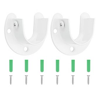 2 pc U Shaped Flange Closet Holder, Closet Rod End Supports Rod Bracket for 25mm Diameter Rod, White