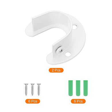 2Pcs U Shaped Flange Closet Holder, Closet Rod End Supports Rod Bracket for 25mm Diameter Rod, White