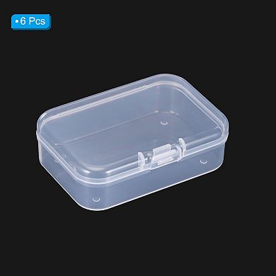 6 Pack 2.6x1.8x1 Inch Plastic Clear Storage Box with Hinged Lid