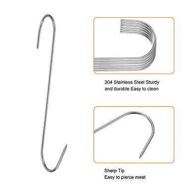 4pcs 7" Hooks Butcher Hook S-Shaped Meat Processing Hooks for Hanging Smoking Grilling Beef Rib BBQ