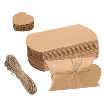 50 pc Pillow Boxes 5.1 x 3.5 x 1 Inch Gift Boxes with Ropes and Tags, Presents Candy Favor Boxes