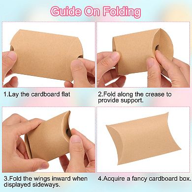 50Pcs Pillow Boxes 5.1 x 3.5 x 1 Inch Gift Boxes with Ropes and Tags, Presents Candy Favor Boxes
