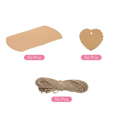 50Pcs Pillow Boxes 5.1 x 3.5 x 1 Inch Gift Boxes with Ropes and Tags, Presents Candy Favor Boxes