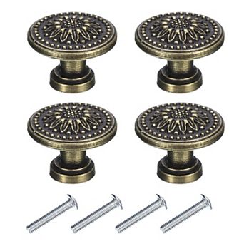 4 Sets Vintage Drawer Knobs with Flower Patterns for Cupboard (1" Long)