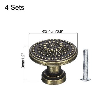 4 Sets Vintage Drawer Knobs with Flower Patterns for Cupboard (1" Long)