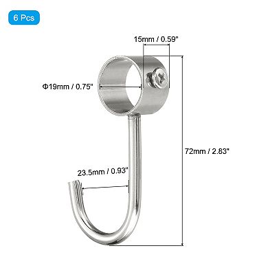 6Pcs Pipe Rod Hooks, 19mm/0.75" Inner Dia Rod Closet Rod Hooks Coat Hook for Hanging Pots, Silver