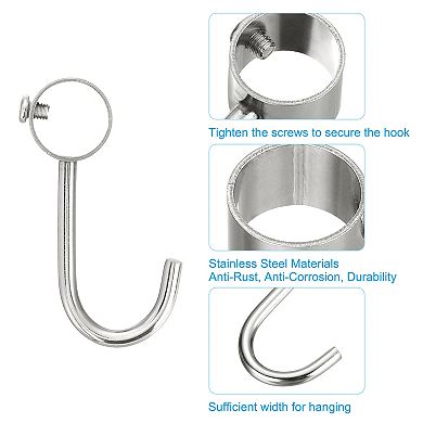 6Pcs Pipe Rod Hooks, 19mm/0.75" Inner Dia Rod Closet Rod Hooks Coat Hook for Hanging Pots, Silver