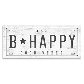Stupell Home Decor B Happy Motivational Phrase License Plate Canvas Wall Art
