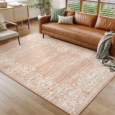 Garvee Modern Solid Color Floral Area Rug Machine Washable Stain Resistant for Bedroom Kitchen