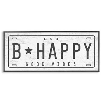 Stupell Home Decor B Happy License PlateGood Vibes Motivational Framed Wall Art