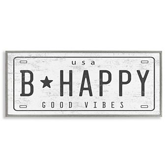 Stupell Home Decor B Happy License PlateGood Vibes Motivational Framed Wall Art