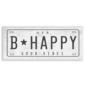 Stupell Home Decor B Happy License PlateGood Vibes Motivational Framed Wall Art