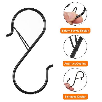 6pcs S Hooks S-shaped Metal Hook Hanger with Safety Buckle for Hanging Plants Clothes Pots and Pans