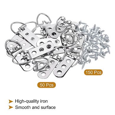 50Pcs D-Ring Picture Hangers with Screws, Three Hole Picture Hanging Hardware, Picture Hooks